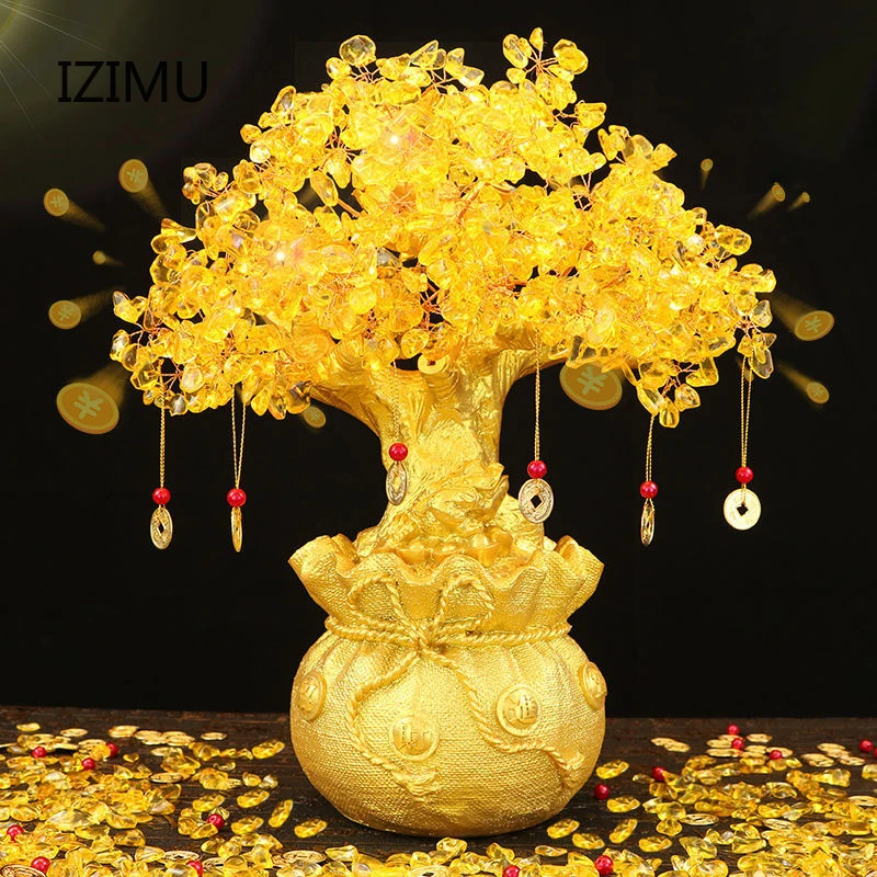 38 см очень большой золотой натуральный цитрин счастливое дерево деньги наличные