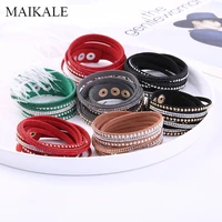 maikale vintage 7 colors woven leather bracelet multilayer hot drilling rivet wild bracelets for women jewelry accessories gifts