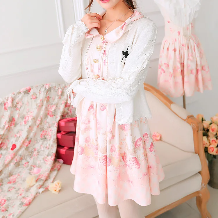 Шифоновое платье с завышенной талией бабочкой и принтом клубники|Женские платья|