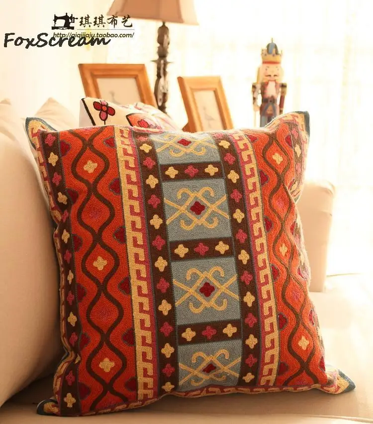 Boho подушки с вышивкой, цветочные декоративные подушки, красная вышитая подушка, Геометрическая наволочка cojin bordada для дивана - Цвет: 11