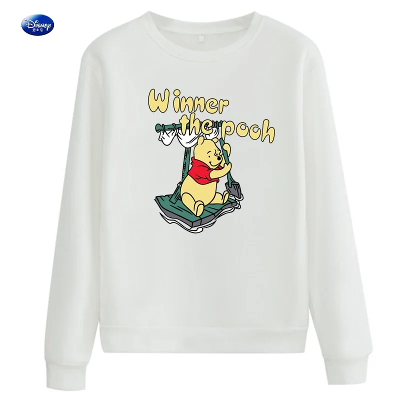 

Print Disney Anime Winnie the Pooh Autumn Winter Fleece Thick Warm Long Sleeve White Black Sweatshirts for Women Streetwear Tops