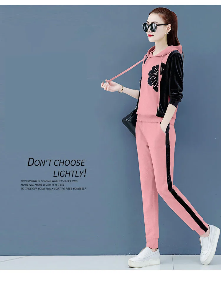 Womens Velour Tracksuit Set Casual Zipper Long Sleeve 2 Pieces Outfits Hoodie Sweatshirt& Sweatpants Size with Pocket M-3XL