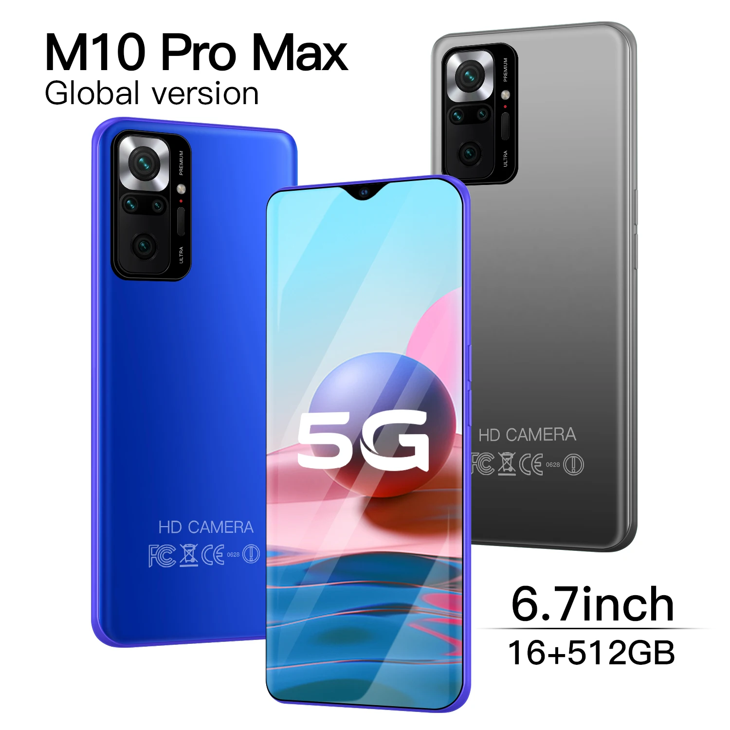

6.7 Inch New M10 Pro Max Smartphone Globale Version Entsperren Really 4G 5G Android 10 24MP+48MP 16GB+512GB Celulares Cell Phone