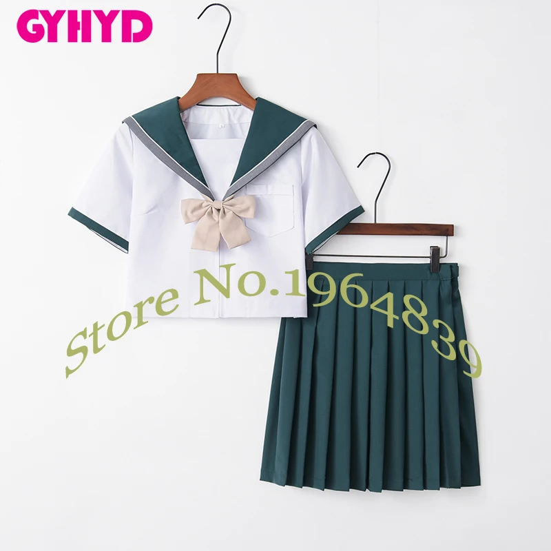 Short Sleeve Set Японская школьная форма, Матросская юбка, маскировка, корейский стиль, белый топ+ зеленая юбка, Морской стиль, одежда для девочек - Цвет: Short Sleeve Set