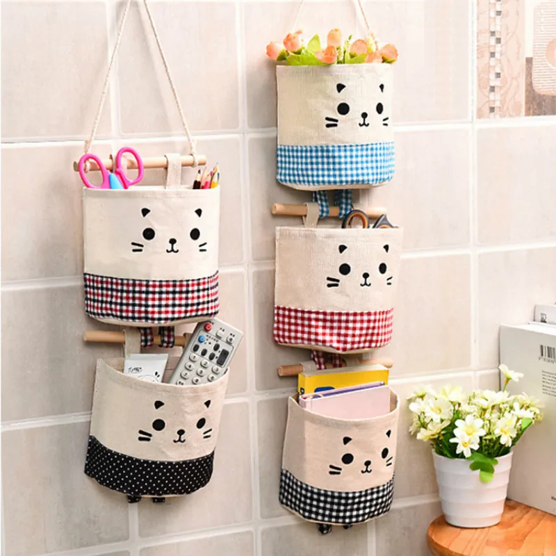 

Cotton Linen Haning Organizers Wall Mounted Wardrobe Hanging Bag Closet Organizer Cosmetic Toys Storage Bag Sundries Pouch E