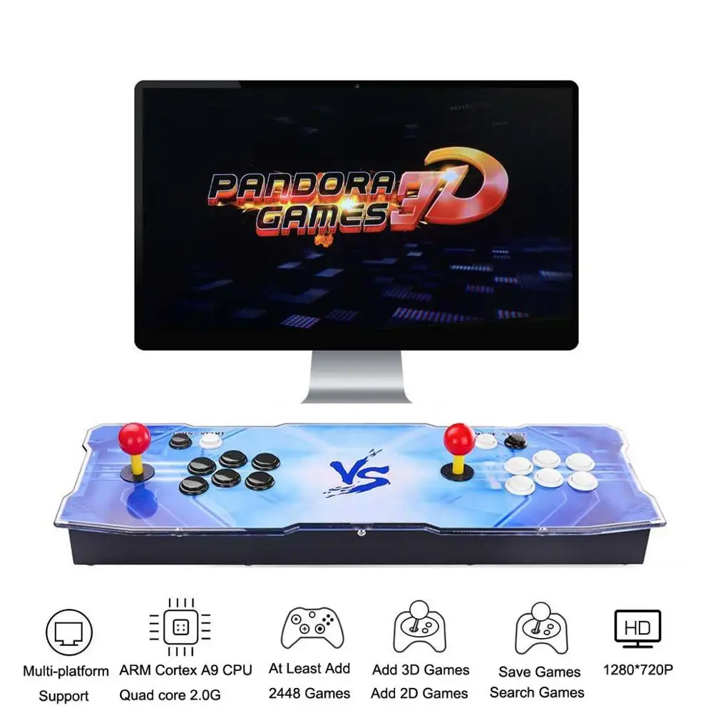 Blue VS 3D Pandora Games аркадная консоль, 2448 игр, добавить больше игр, поиск/сохранение/скрытие/удаление игр, 1280x720 P, мультиплееры онлайн - Цвет: Blue VS