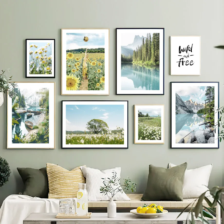 

Alps Mountain Daisy Deer Sunflower Girl Calm Lake Boat Art Canvas Painting Nordic Posters Prints Wall Pictures Living Room Decor