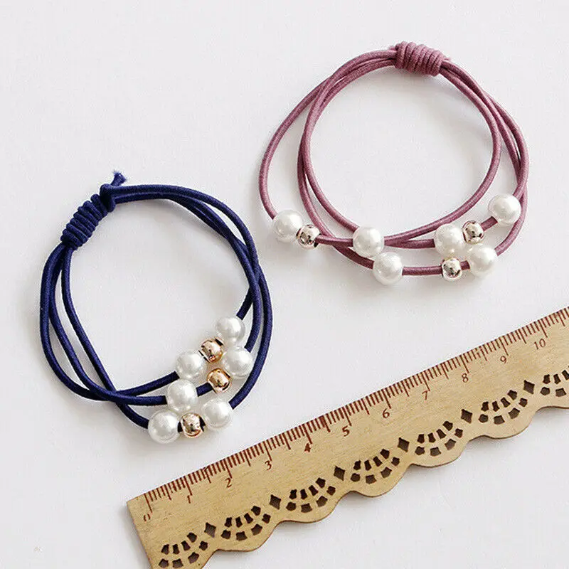 

Popular 10PCS Elastic Hair Rope Women White Imitation pearl Hair Ties Ponytail Holder Head Band Hairband