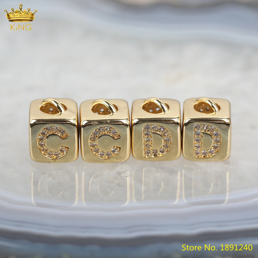 

10pcs CZ Paved Capital Letter Cube Beads Pendant Necklace,Fashion Gold Copper Letter Zirconia Charms For DIY Jewelry Making