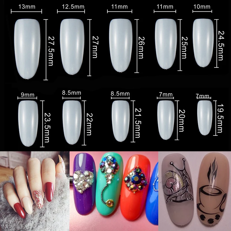 500 шт./упак. Длинные овальные накладные ногти многоцветные французские УФ-гель