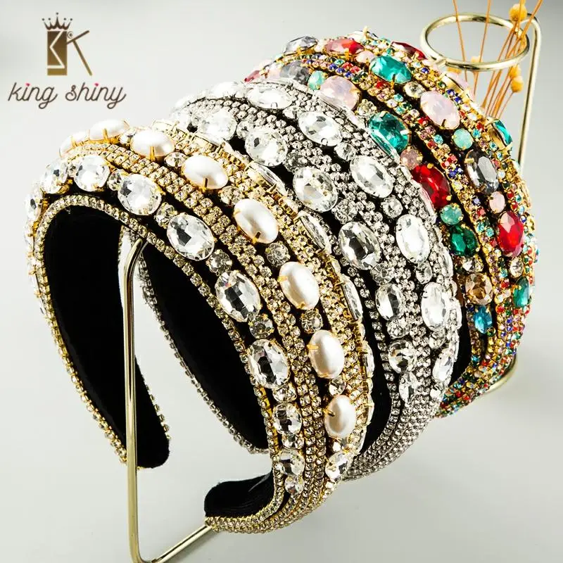 

Gorgeous Baroque Sparkly Full Crystal Pearl Headband Luxurious Rhinestone Padded Princess Hair Band Woman Party Hair Accessories