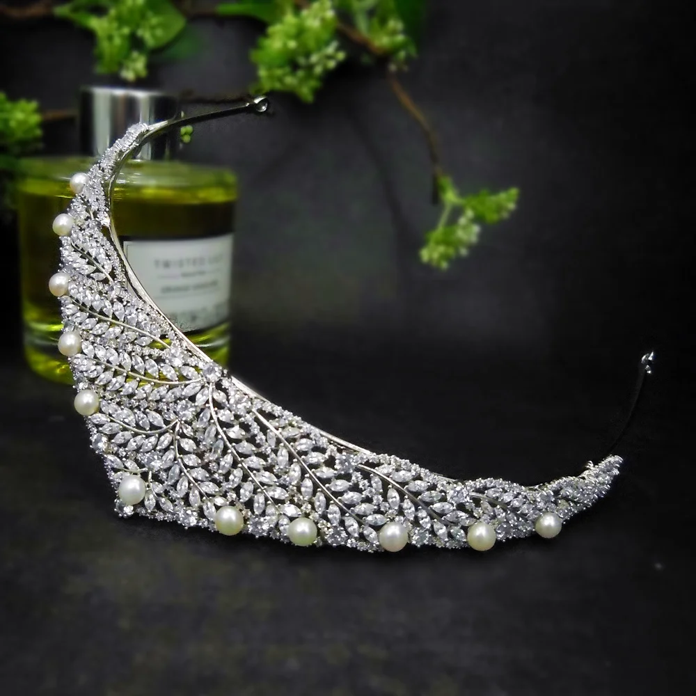Пресноводный жемчуг циркониевый лист Корона головная повязка свадебные тиары