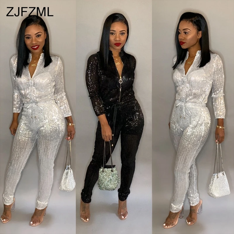 Женский комбинезон с длинным рукавом Bronzing черный цельный воротником стойкой