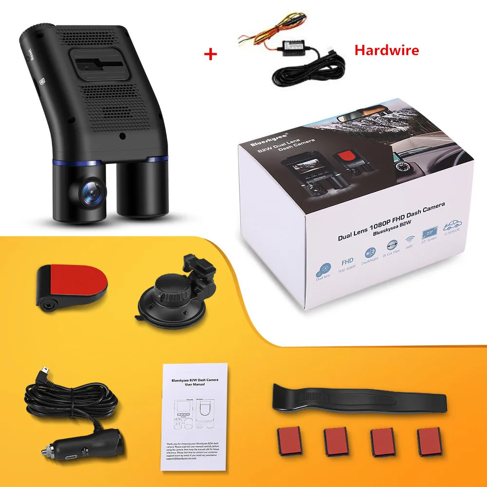 Blueskysea B2W wifi видеорегистратор Full HD 1080P 30fps с двумя объективами, автомобильная камера DVR, g-сенсор, видеорегистратор - Название цвета: B2W Camera Hardwire