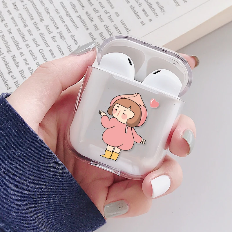 Жесткий милый Футляр для наушников AirPods 1 2 прозрачный супер мультяшный чехол с