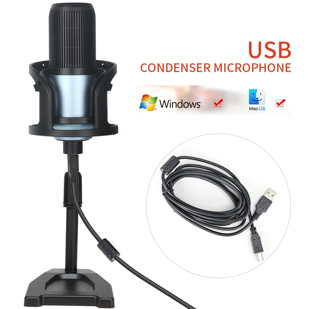 

Metal Condenser Microphone Karaoke Gaming Recording USB Microphone For PC Computer Laptop Studio Vocals Singing Mic with Stand