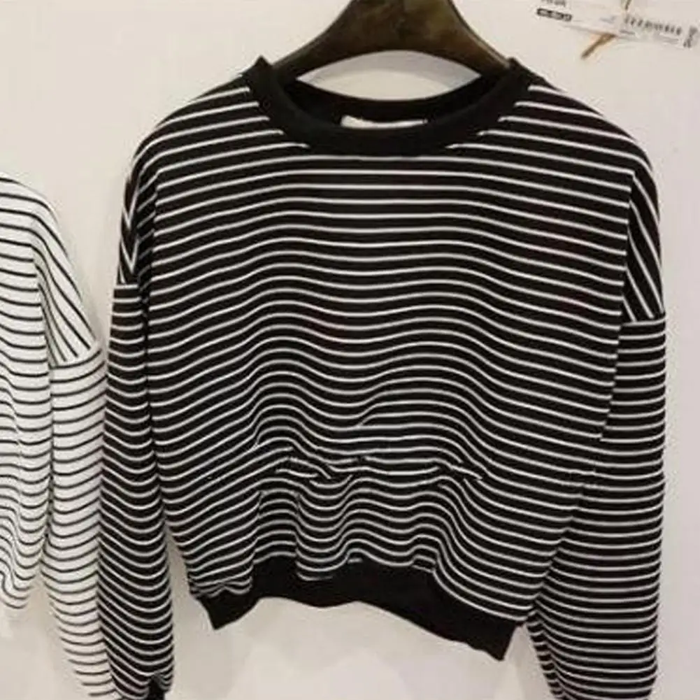 Yiwa Women Sweatshirt Navy Style Striped Loose Casual Round Neck Long-Sleeved Slim fit adult Ladies Tops Plus Size | Женская одежда