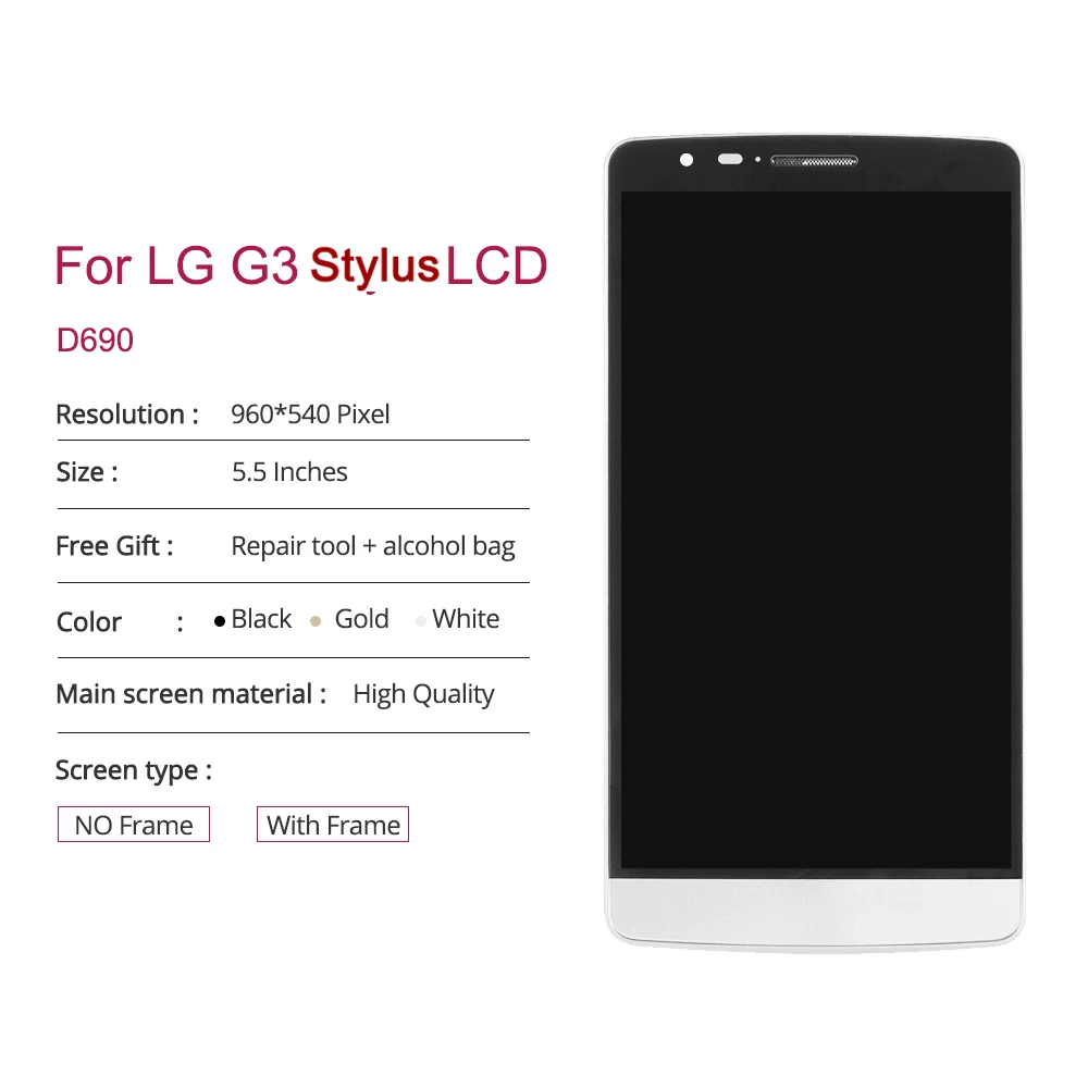100% протестированный 5 &quotG3 Stylus D690 LCD для LG G3 дисплей кодирующий преобразователь