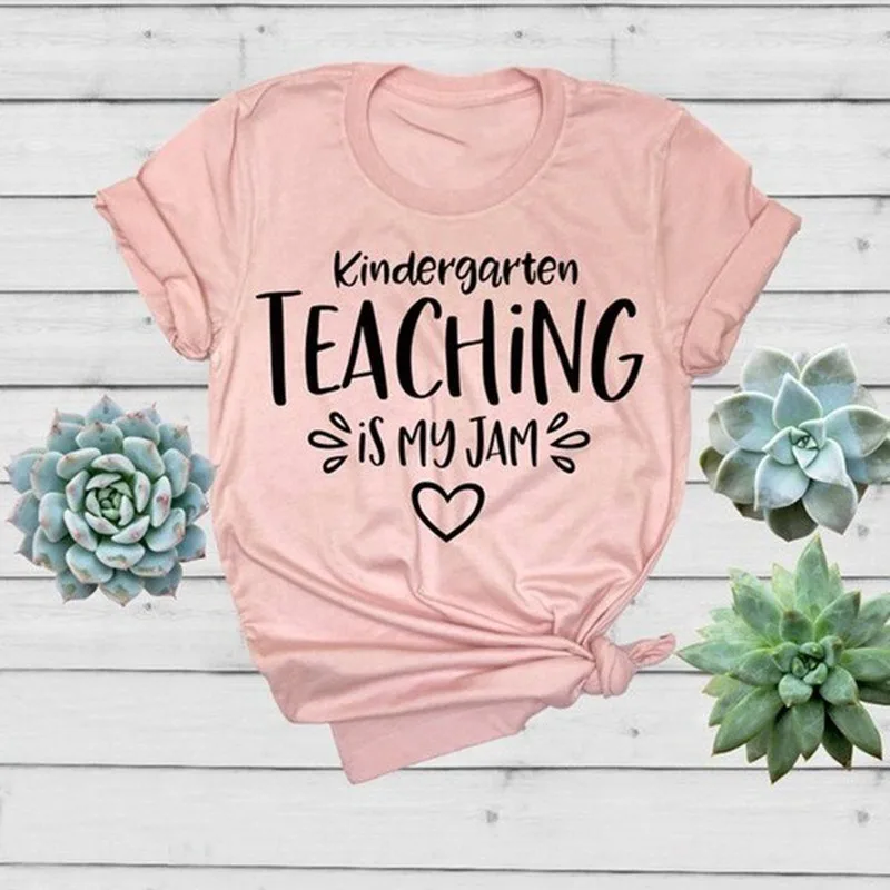 

TEACHING IS MY JAM Letter Print Women T Shirt Short Sleeve O Neck Loose Women Tshirt Ladies Fashion Tee Shirt Tops Clothes Mujer