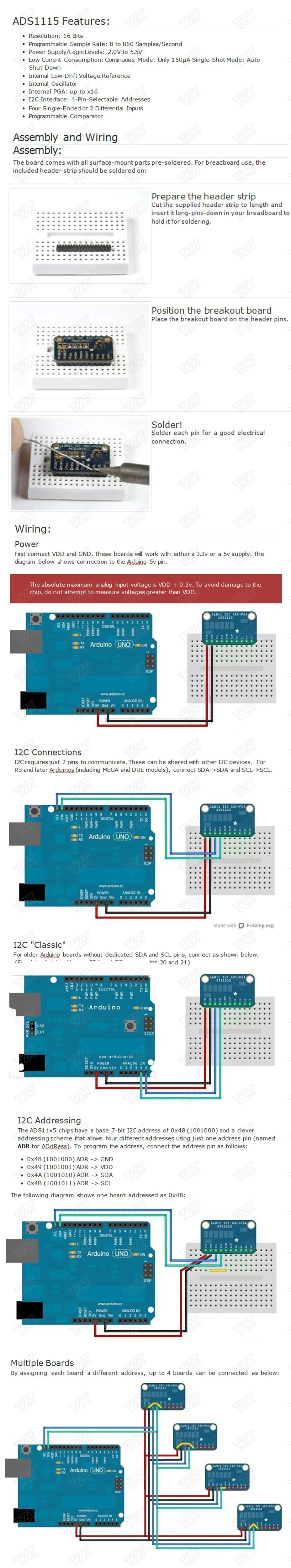TZT 16 бит IEC ADS1115 модуль АЦП 4 канала с Pro усилителем усиления RPi