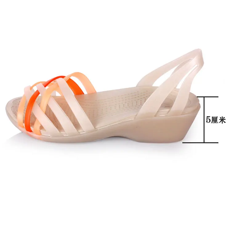 Женские радужные прозрачные яркие сандалии с открытым носком Женская пляжная