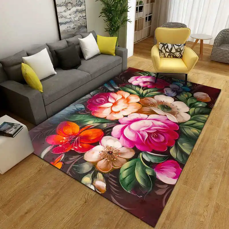 

Nordic Colorful 3D Flower Print Carpet Living Room Gorgeous classical Floor door Mat non-slip area Rug Floral Bedroom home Decor