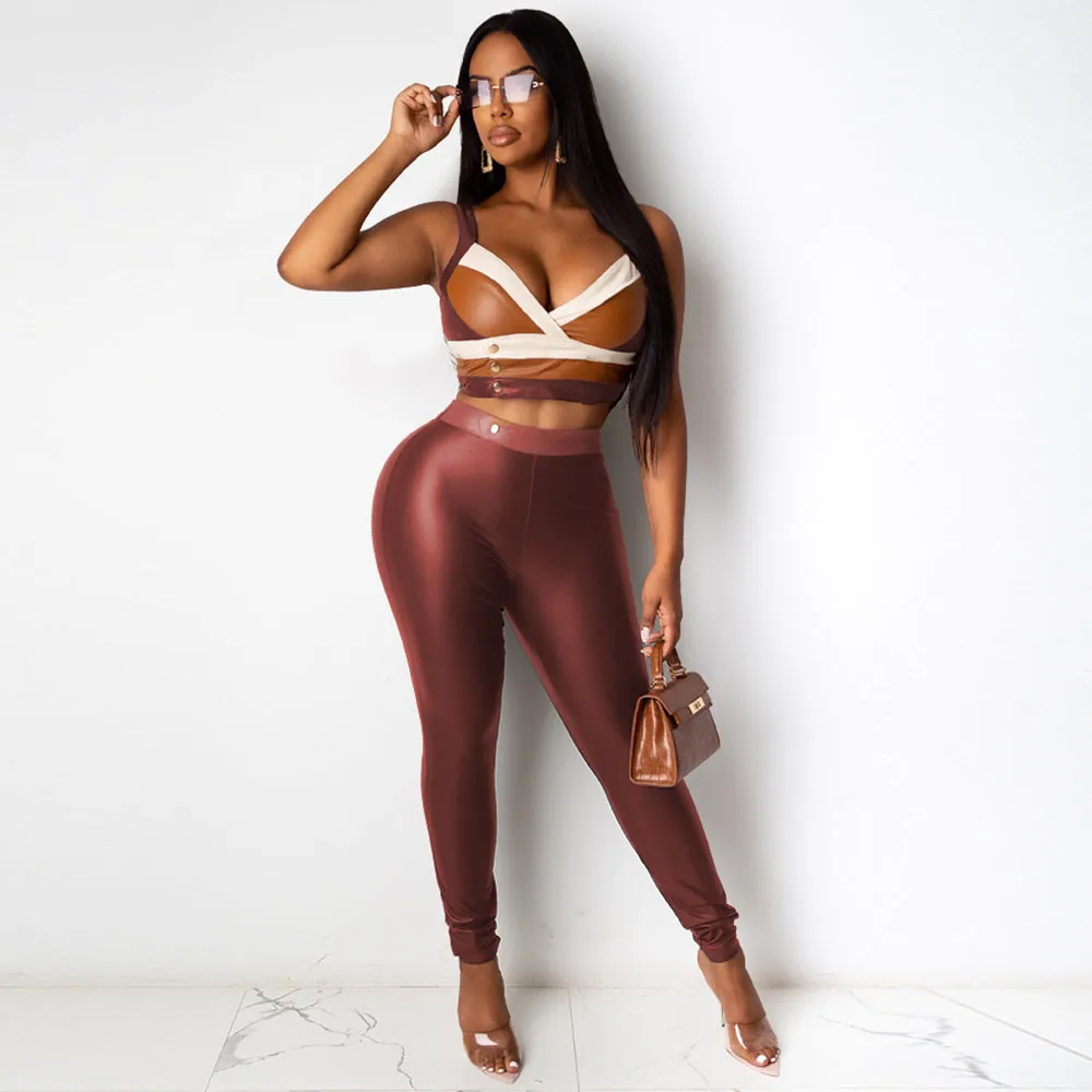 

Соблазнительный комплект из двух предметов из искусственной кожи, женская одежда 2020, зимние Клубные костюмы на Рождество, день рождения, ук...