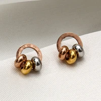 trendy rose gold titanium steel stud earrings for women classic roman numeral creative circle wedding earrings