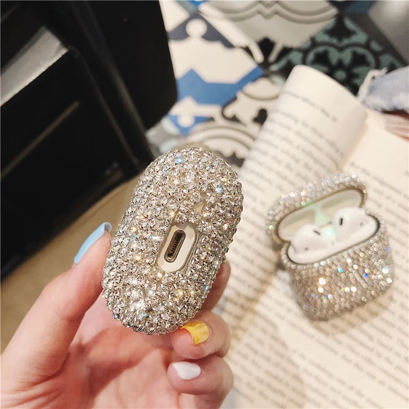 

Luxury cute 3D diamond metal glitter bling Bluetooth Wireless Earphone hard cover For Apple AirPods 1 2 air pods 2 case Headset
