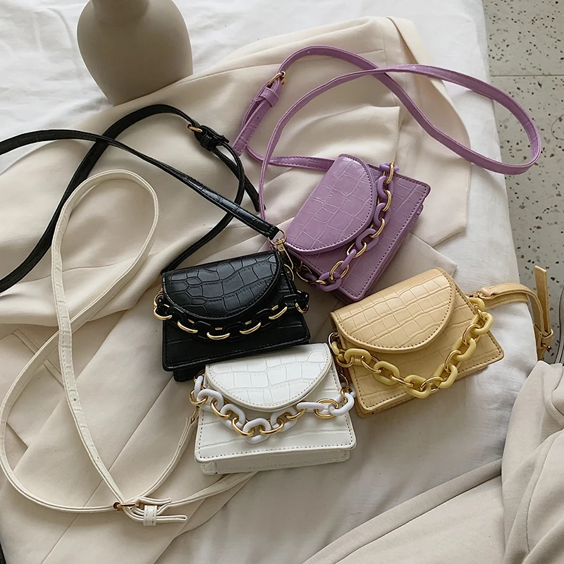 

Acrylic Chain Solid Color Mini PU Leather Crossbody Bags For Women 2021 Fashion Simple Handbags Female Shoulder Bags Travel Bag