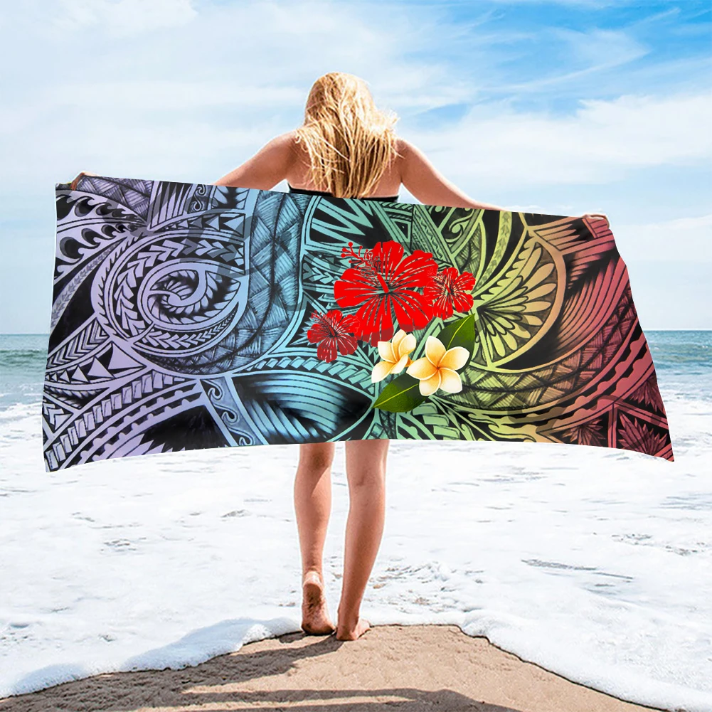 New Style Women Men Miscrofiber Swimming Bathing Towels Polynesian Tribal Hawaii Floral Print Outdoor Beach Yoga Toallas | Спорт и
