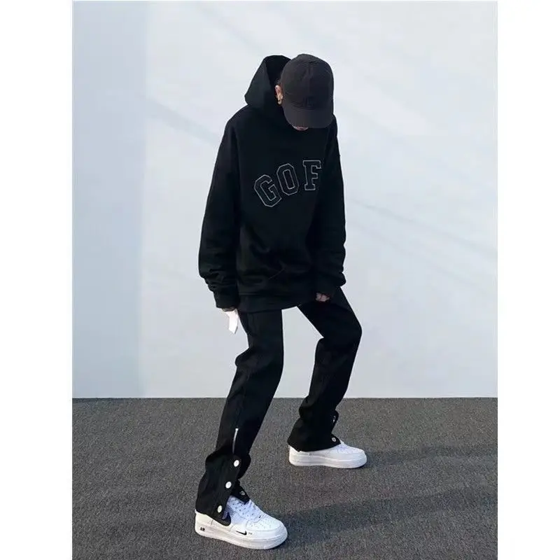 

Guochaogao Street breasted washed jeans antique pants loose drape tooling wide leg pants retro daddy pants