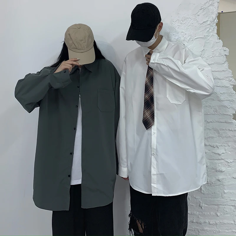 

Spring Autumn New Korean Ins Streetwear Casual Loose Long Sleeve Blouse Bf Turn-down Shirts Hipster Plus Size Women Clothing