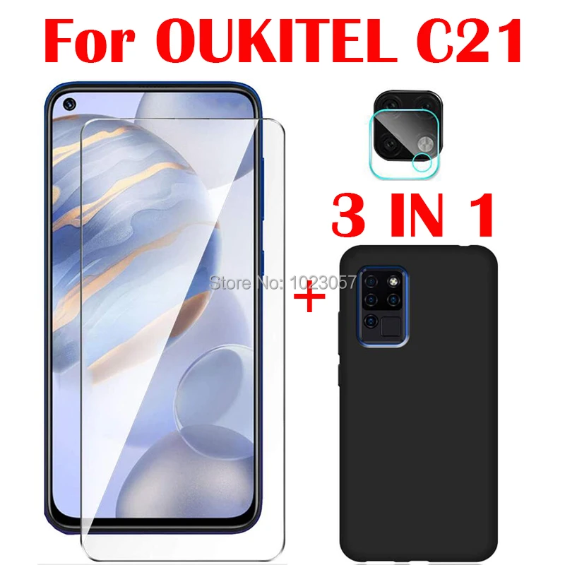 Мягкий чехол 3 в 1 + закаленное стекло для камеры OUKITEL C21 6 4 Защитное экрана 2.5D