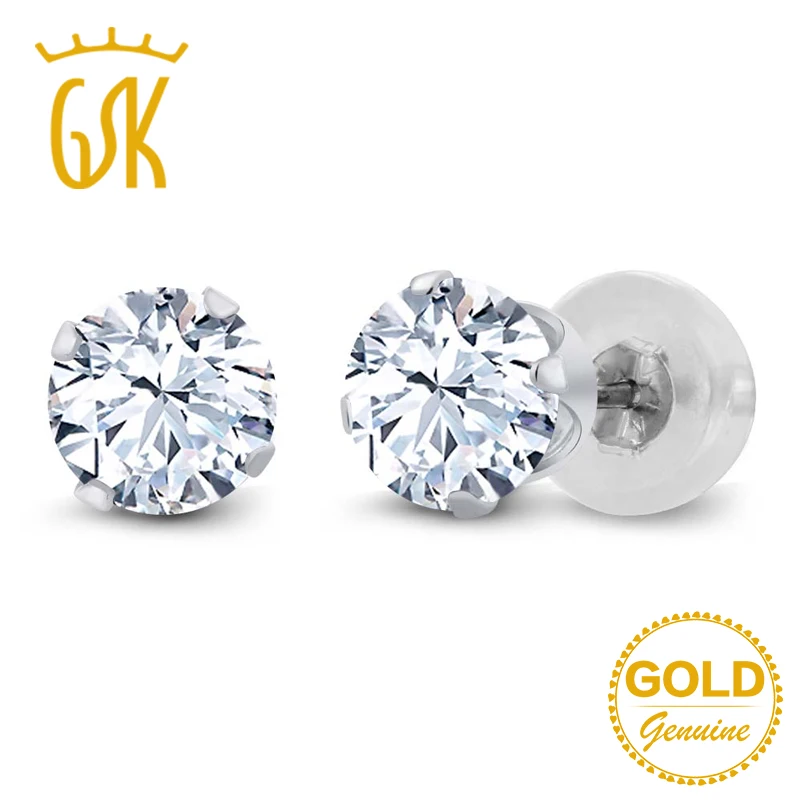 Серьги пусеты GemStoneKing Круглые 5 мм белые циркониевые 14 к золотые изящные украшения
