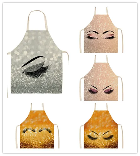 

1Pcs Eyelash Printed Cleaning Art Aprons Sleeveless Home Cooking Kitchen Apron Cook Wear Cotton Linen Adult Bibs 53*65cm WQL0219