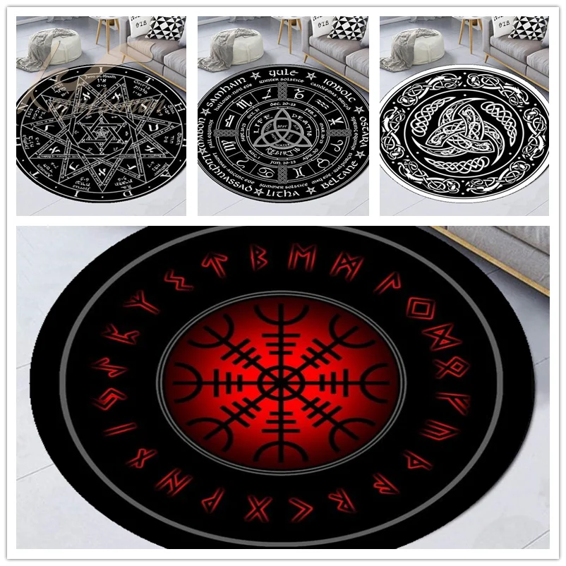 

Nordic Ancient Scandinavian Shield Viking and Runes Black Emblem Rugs Carpet for Classroom Living Room Bedroom Dining Room Rug