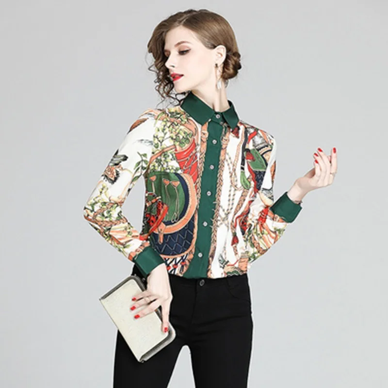 Женские рубашки 2020 Цветочные птицы Версия для печати с длинным рукавом Осенняя