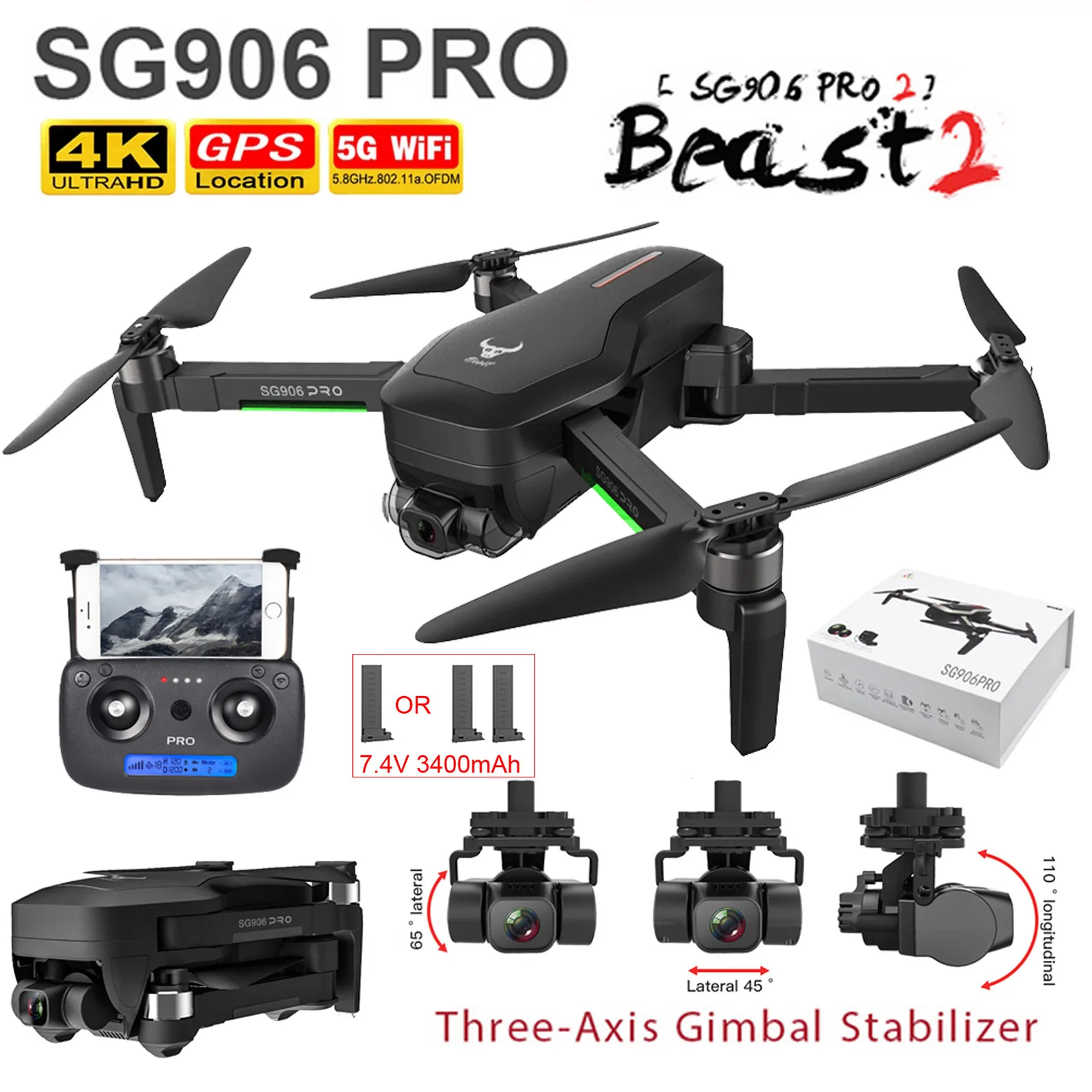 

SG906 Pro 2 1,2 км FPV 3-осевой карданный вертолет 4K камера Wi-Fi Gps Радиоуправляемый Дрон Квадрокоптер стабилизация объектив Поддержка радиоуправляе...
