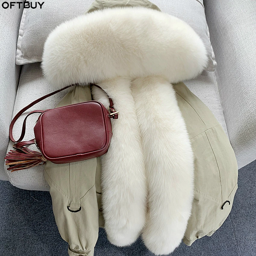 Женская парка OFTBUY теплая уличная с подкладкой из натурального меха лисы и енота