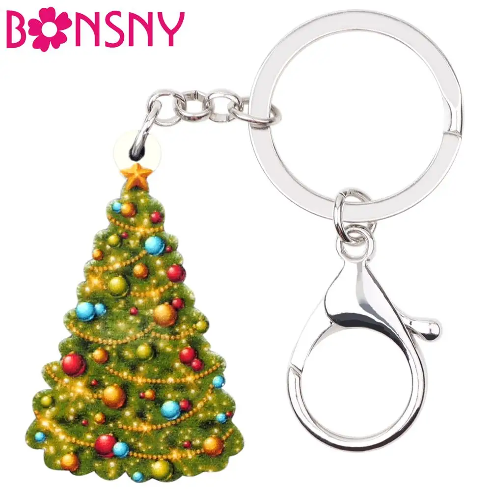 Bonsny Акриловая Рождественская елка цветные шарики брелки кольца подвески