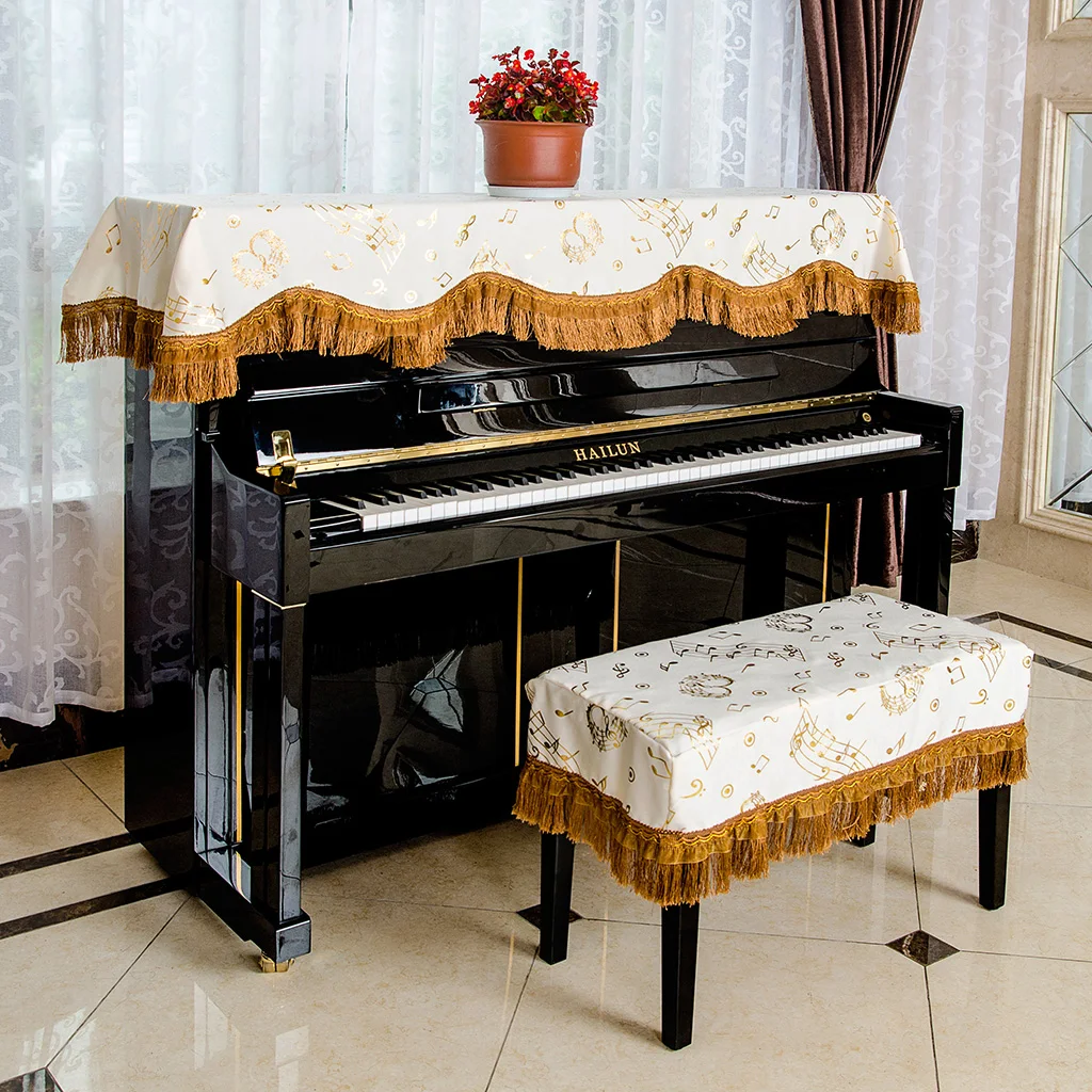 

1x Yellow Decoration Piano Half Cover Dust Cover For Upright Piano Parts