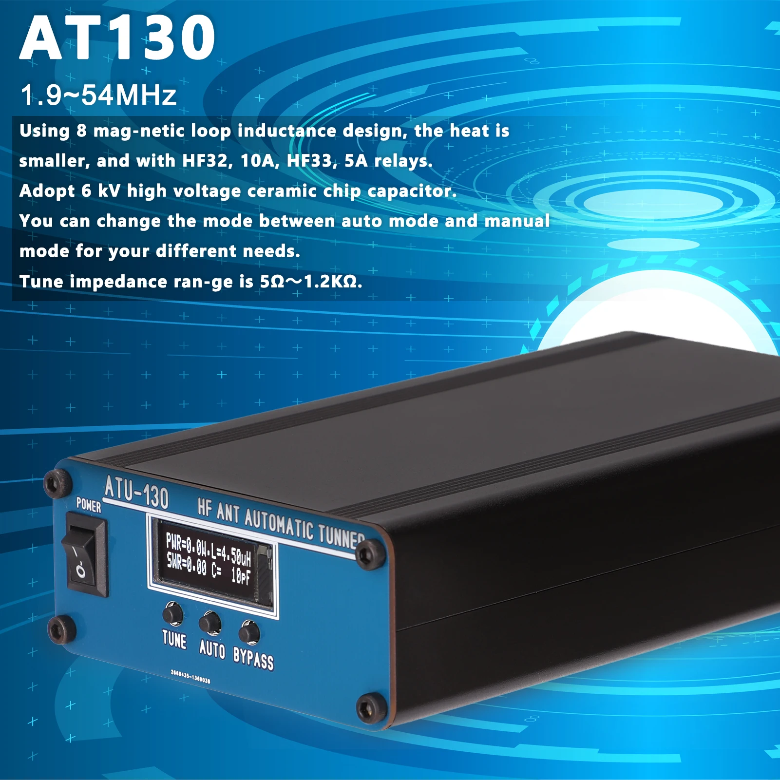 

AT130-1 1,9 ~ 54 МГц Мини автоматический тюнер антенны радио устройство 120W коротковолновое автоматический тюнер антенны