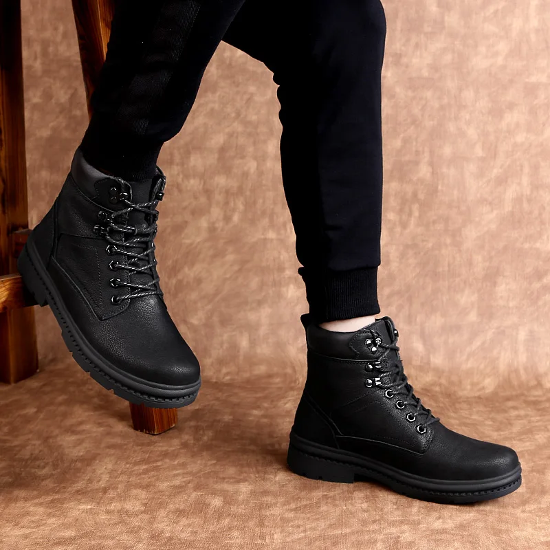 Роскошные теплые мужские зимние ботинки из натуральной кожи плюшевые ботильоны