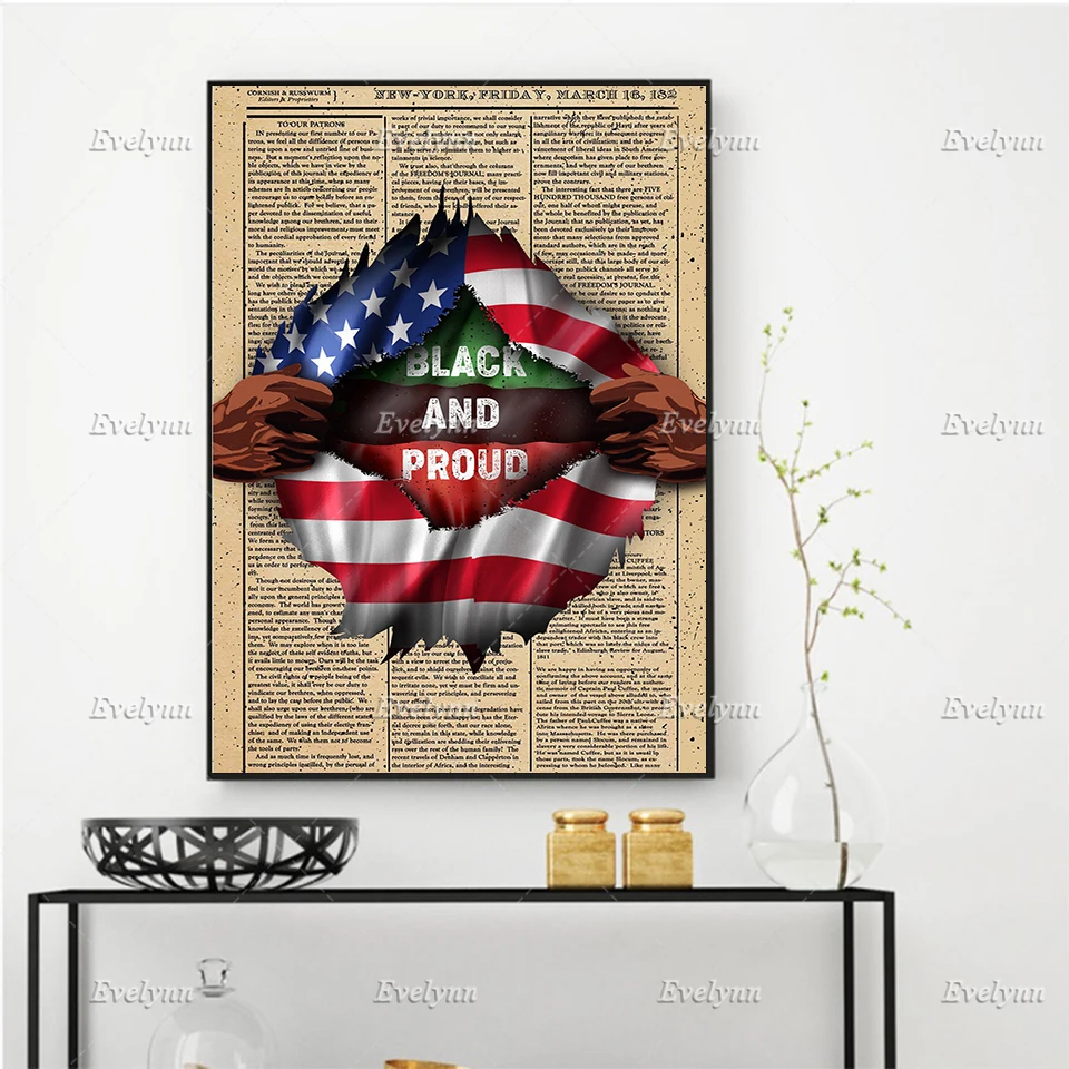 

Black And Proud Poster, USA America Flag , African American, Black Pride Home Decor Prints Wall Art Canvas Gift Floating Frame