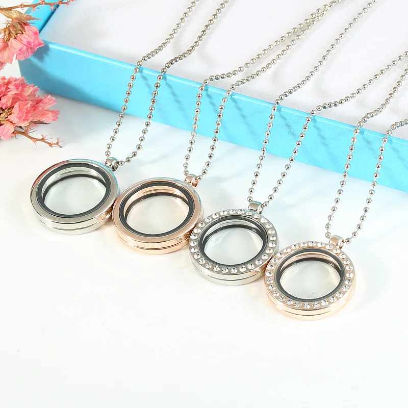 

1PC 30mm magnetic Closure Crystals Alloy floating memory locket pendant with necklace Memorial Jewelry Urn Necklace