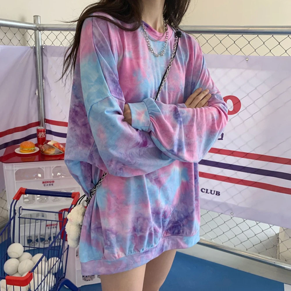 hoodies women Fashion Long Sleeve O Neck Tie Dye Pullover Loose Blouse Sweatshirt Hoodie sweatshirt women winter clothes women