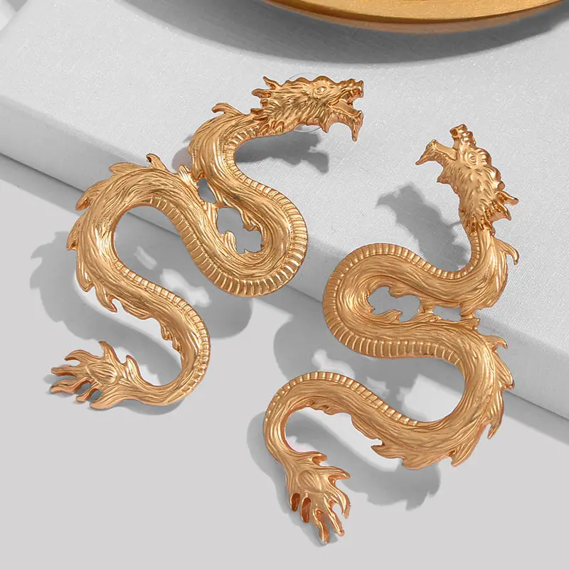 Женские серьги гвоздики с драконом JJFOUCS винтажные геометрические золотого и