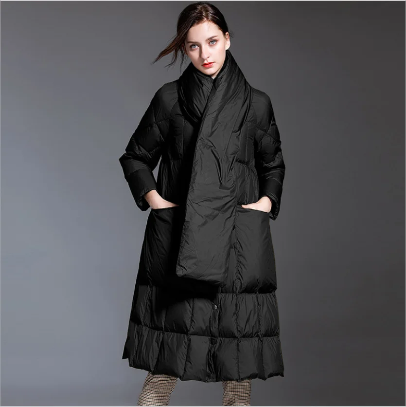 Khaki Black Color 100% White Duck Women's Down Coat Ladies Winter Wide-Waisted Thick Casual Jacket Female Long Outerwear Pocket enlarge