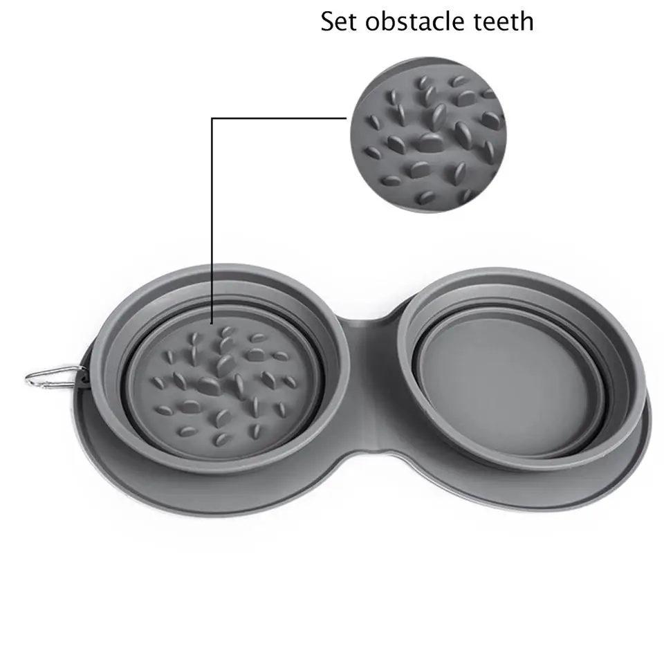 Folding Silicone Pet Bowl Non-slip Dog Double Use With Carabiner Outdoor Portable Food | Дом и сад